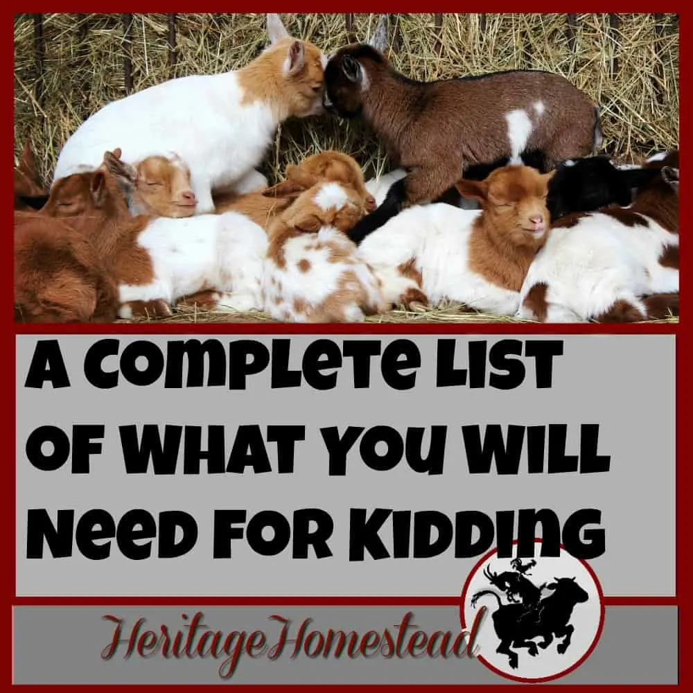 Kidding kit Kidding kit for a goat birth. You need a well thought out kidding kit to make sure that you are prepared for anything. Usually goats can manage well on their own but when an issue arises, you will be glad you are prepared. A Life of Heritage