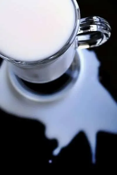 Milk spilled from a glass