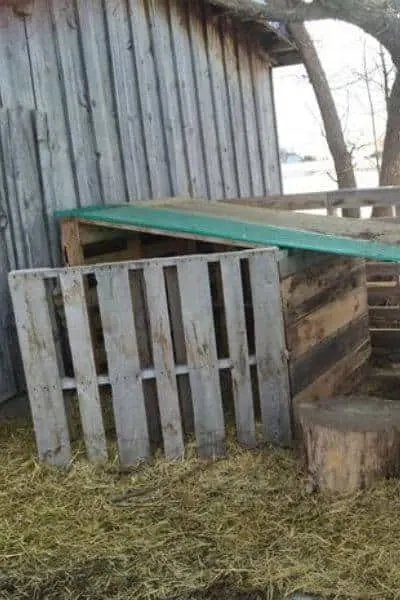 Pallet goat house with front wind break